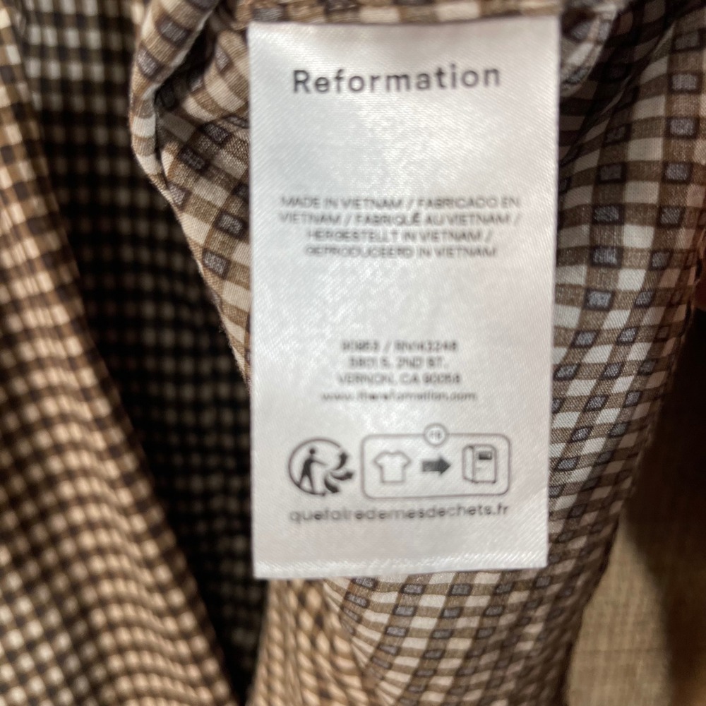 Reformation Adeline Top Anzo Check Brown Gingham Puff Sleeve Blouse Small - Picture 5 of 7